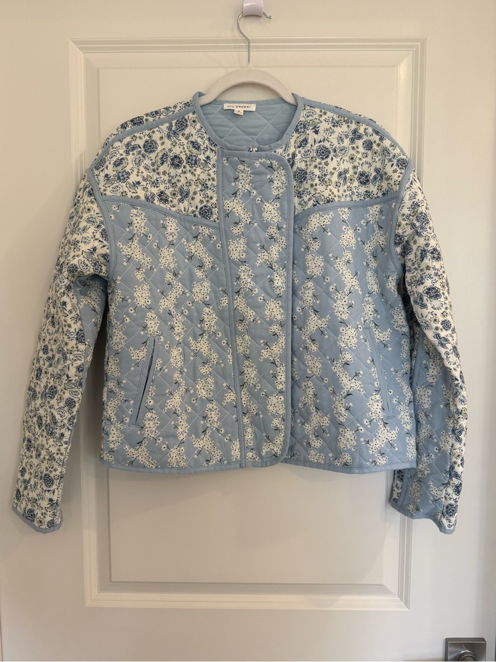 Blu Pepper Bluebell Bloom Floral Quilted Coastal Grandma Jacket